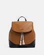 COACH®,JADE BACKPACK IN COLORBLOCK,Pebble Leather,Small,Gunmetal/Light Saddle Multi,Front View