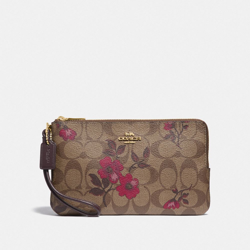 Portefeuille à double fermeture éclair en toile emblématique avec imprimé floral victorien