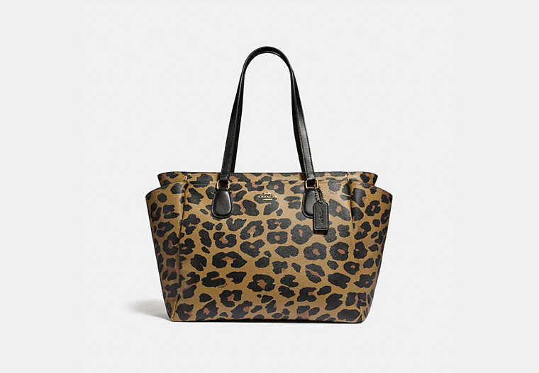 COACH®,BABY BAG WITH LEOPARD PRINT,Large,Gold/Natural,Front View