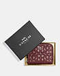 COACH®,BOXED SMALL ZIP AROUND WALLET IN SIGNATURE LEATHER,Silver/Wine,Front View