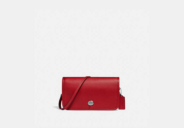 COACH®,PENNY CROSSBODY,Leather,Small,Silver/True Red,Front View