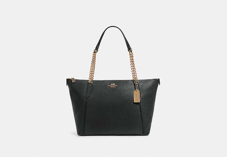 COACH®,AVA CHAIN TOTE,Leather,Large,Gold/Black,Front View