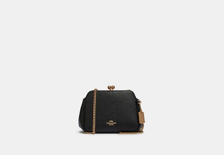 COACH®,PEARL KISSLOCK CROSSBODY,Leather,Small,Gold/Black,Front View