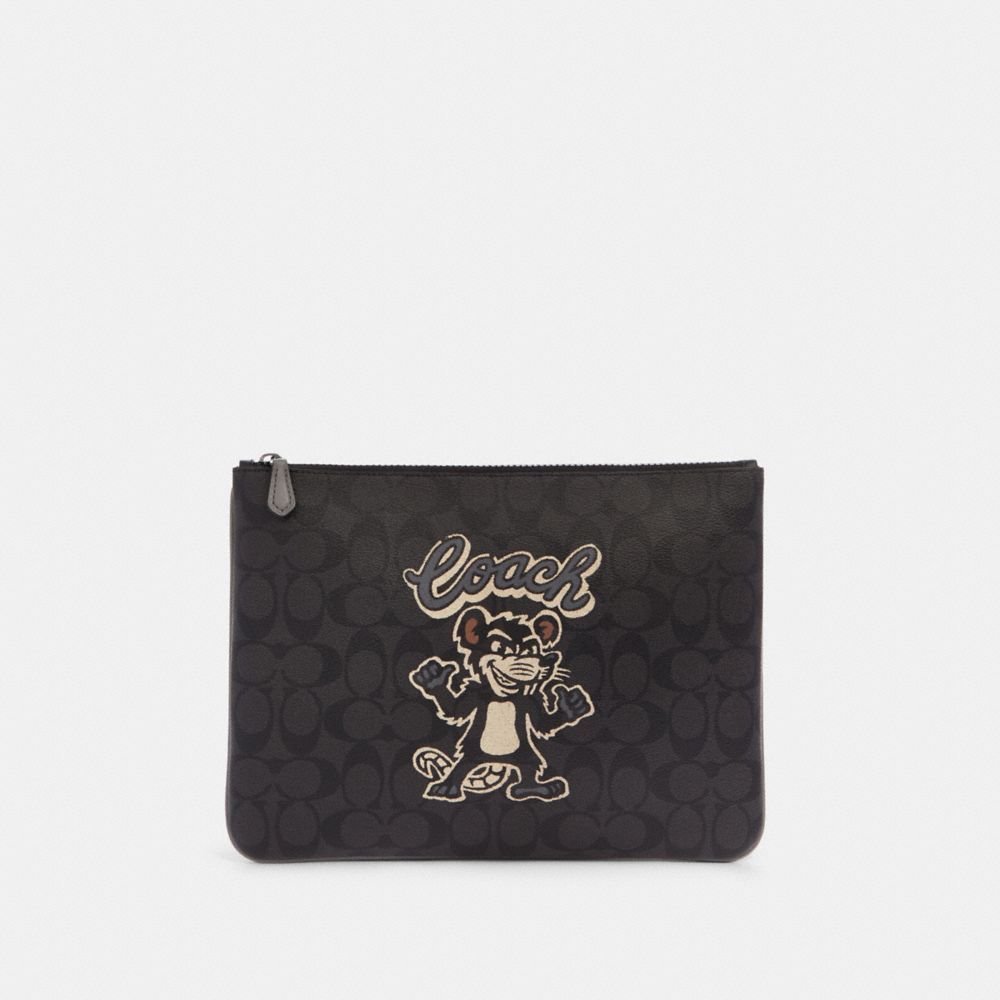 Large Pouch In Signature Canvas With Party Rat Motif