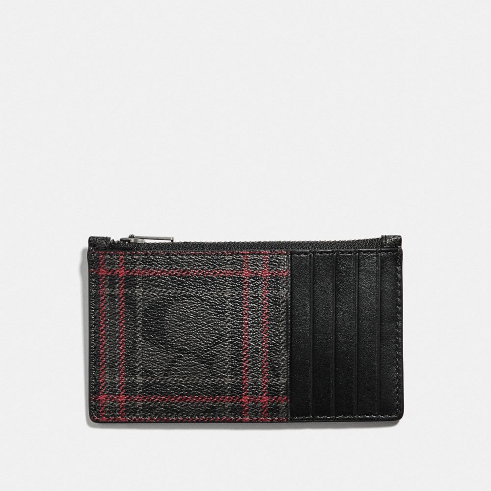 Boxed Zip Card Case And Valet Key Fob Gift Set In Signature Canvas With Shirting Plaid Print