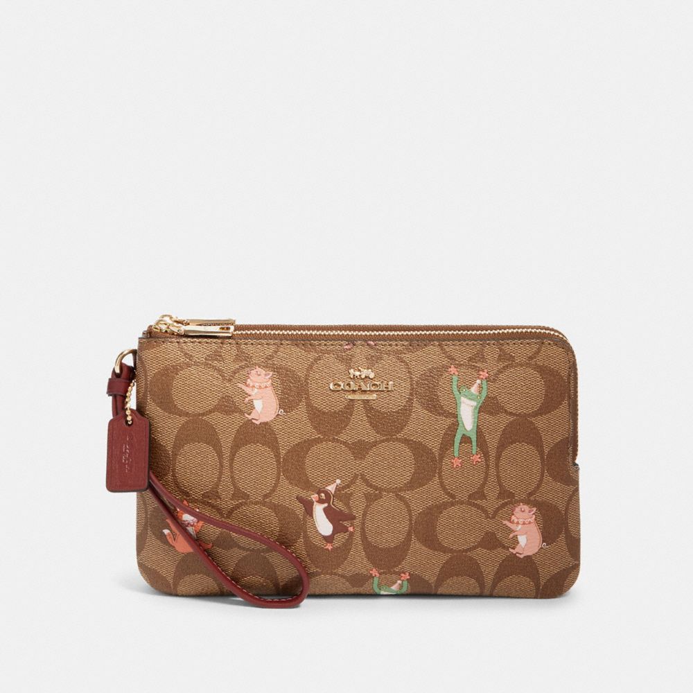 COACH Outlet Double Zip Wallet In Signature Canvas With Party Animals Print