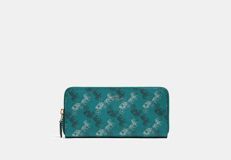 COACH®,SLIM ACCORDION ZIP WALLET WITH HORSE AND CARRIAGE PRINT,pvc,Gunmetal/Viridian Sage Multi,Front View