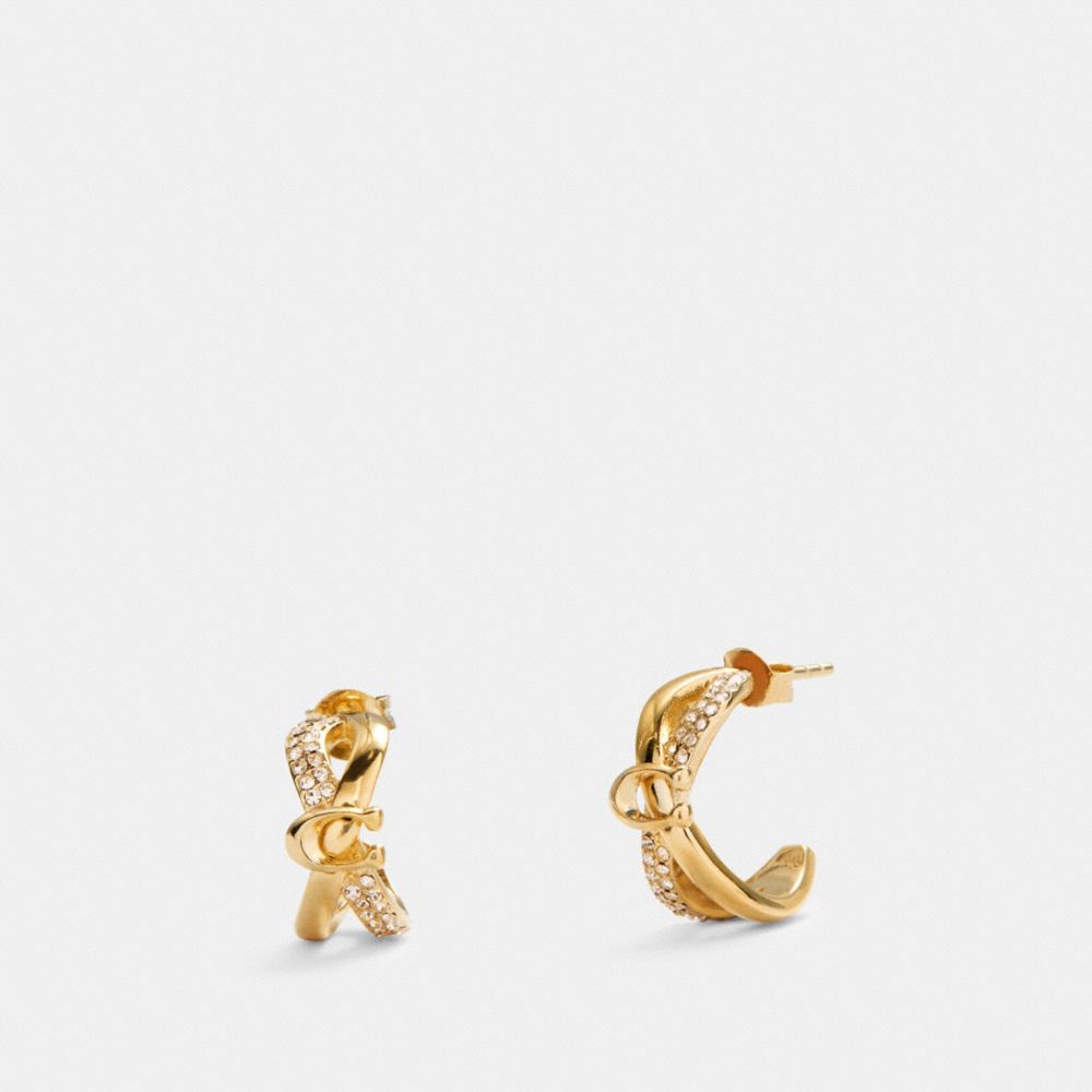 COACH®,CRISS CROSS HUGGIE EARRINGS,Metal,Gold,Front View