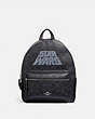 COACH®,STAR WARS X COACH MEDIUM CHARLIE BACKPACK IN SIGNATURE CANVAS WITH MOTIF,pvc,Large,Silver/Black Smoke/Black Multi,Front View