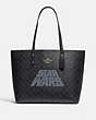 COACH®,STAR WARS X COACH TOWN TOTE IN SIGNATURE CANVAS WITH MOTIF,pvc,Large,Silver/Black Smoke/Black Multi,Front View