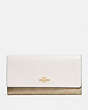 COACH®,TRIFOLD WALLET IN SIGNATURE CANVAS,pvc,Gold/Light Khaki Chalk,Front View