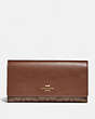 COACH®,TRIFOLD WALLET IN SIGNATURE CANVAS,pvc,Gold/Khaki Saddle 2,Front View