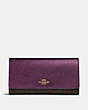 COACH®,TRIFOLD WALLET IN SIGNATURE CANVAS,pvc,Gold/Brown Metallic Berry,Front View