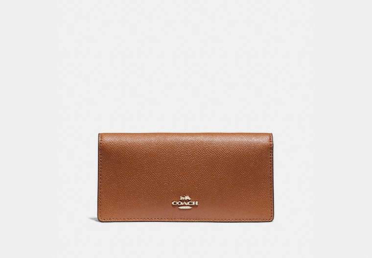 COACH®,BIFOLD WALLET,Leather,Gold/LIGHT SADDLE,Front View