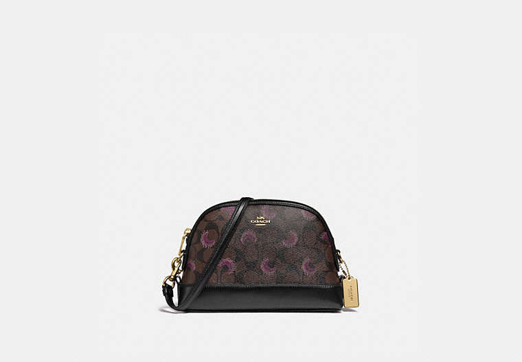 COACH®,DOME CROSSBODY IN SIGNATURE CANVAS WITH MOON PRINT,pvc,Small,Gold/Brown Purple Multi,Front View