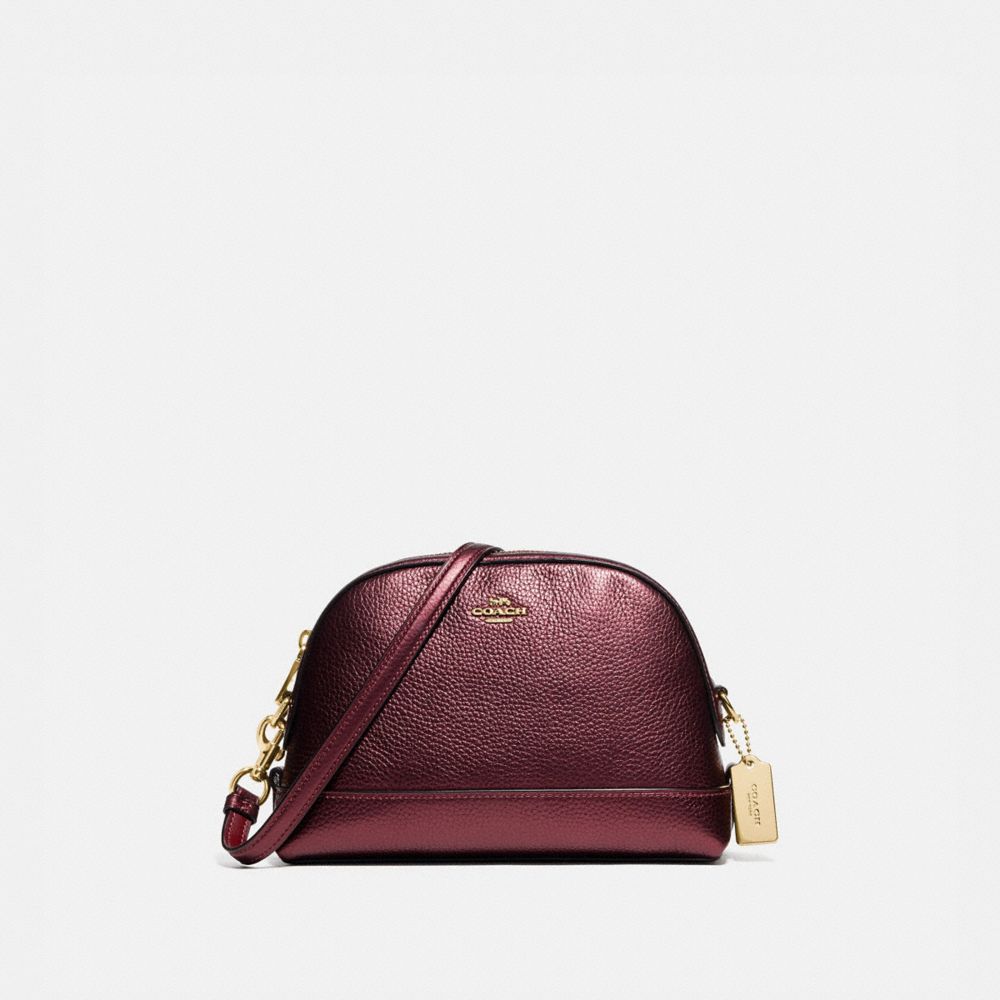 COACH®,DOME CROSSBODY,Leather,Small,Gold/Metallic Wine,Front View