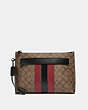 Carryall Pouch In Signature Canvas With Varsity Stripe