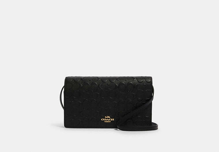 COACH®,HAYDEN FOLDOVER CROSSBODY CLUTCH IN SIGNATURE LEATHER,Gold/Black,Front View