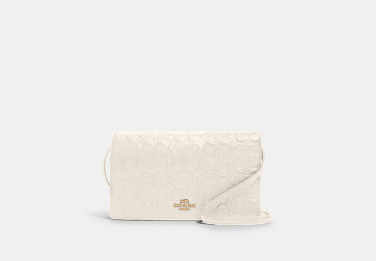 COACH®,HAYDEN FOLDOVER CROSSBODY CLUTCH IN SIGNATURE LEATHER,Gold/Chalk,Front View