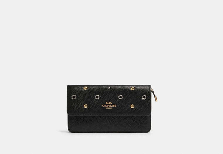 COACH®,FOLDOVER WRISTLET WITH GROMMETS,Gold/Black,Front View