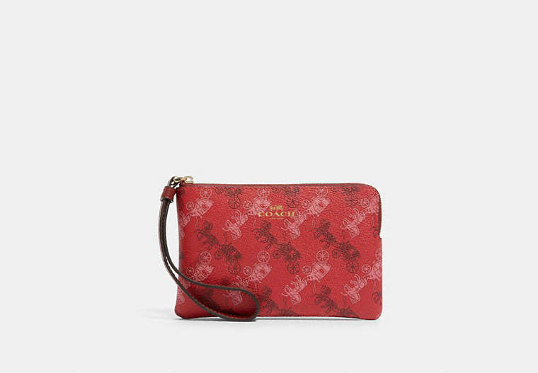 Corner Zip Wristlet With Horse And Carriage Print