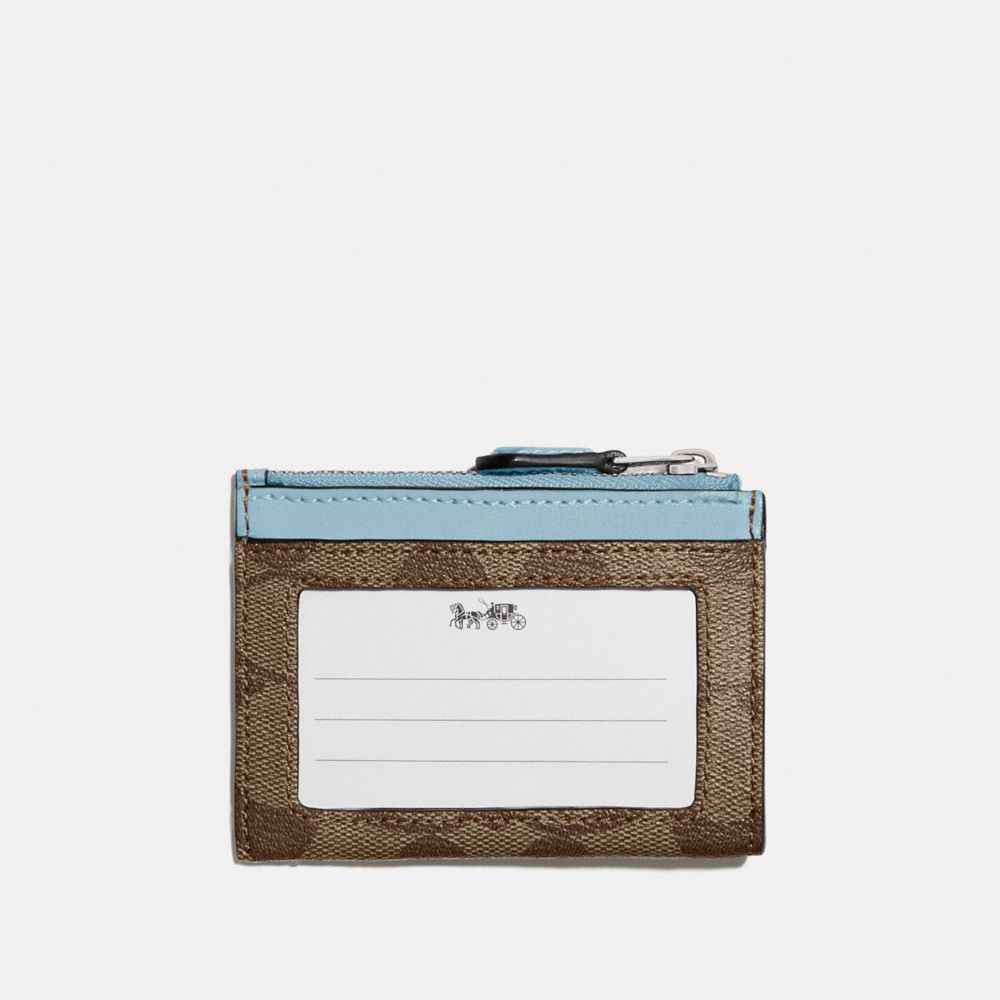 COACH®,Mini Skinny Id Case In Signature Canvas,Canvas,Leather,Coin,Card Case,PVC,Color Block,Logo,Key Ring,Gold Metal,Casual,,Back View