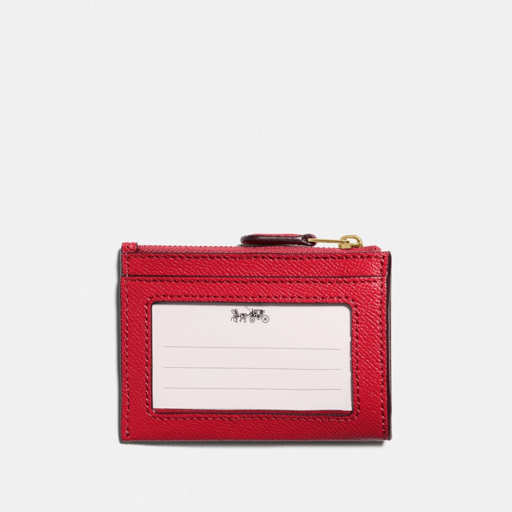 COACH®,MINI SKINNY ID CASE,Crossgrain Leather,Gold/Bright Red,Back View
