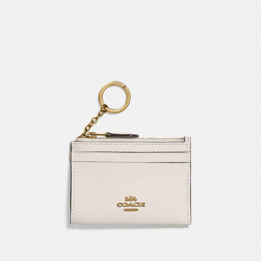 COACH®,MINI SKINNY ID CASE,Crossgrain Leather,Gold/Chalk,Front View