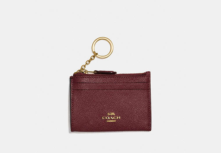 COACH®,MINI SKINNY ID CASE,Leather,Gold/Wine,Front View