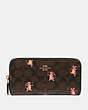 COACH®,ACCORDION ZIP WALLET IN SIGNATURE CANVAS WITH PARTY MOUSE PRINT,Gold/Brown Pink Multi,Front View