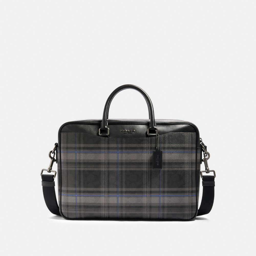 Beckett Slim Brief In Signature Canvas With Plaid Print