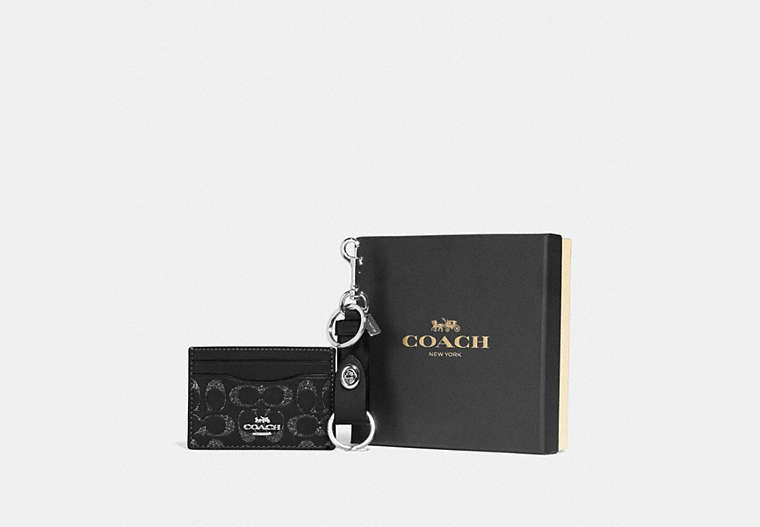Boxed Card Case And Valet Key Charm Gift Set In Signature Leather