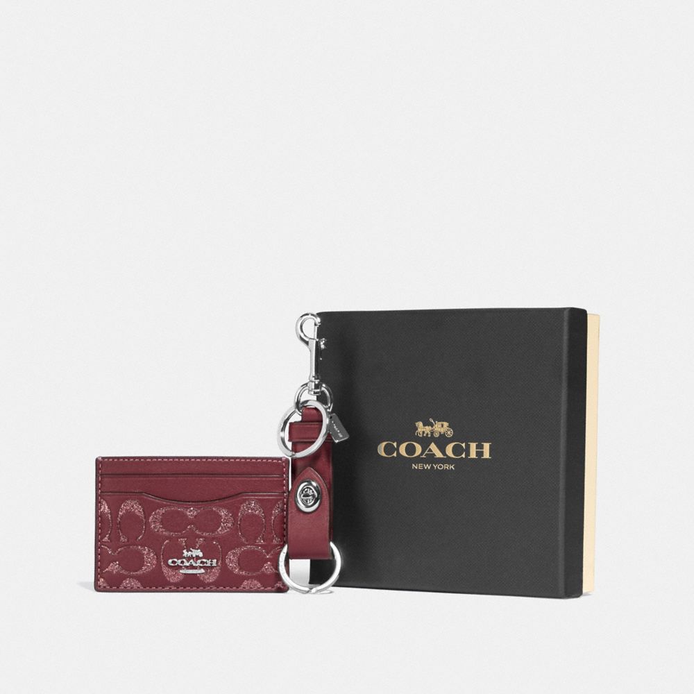 Boxed Card Case And Valet Key Charm Gift Set In Signature Leather