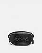 COACH®,BELT BAG WITH STUDDED COACH SCRIPT,Leather,Medium,Silver/Black,Front View