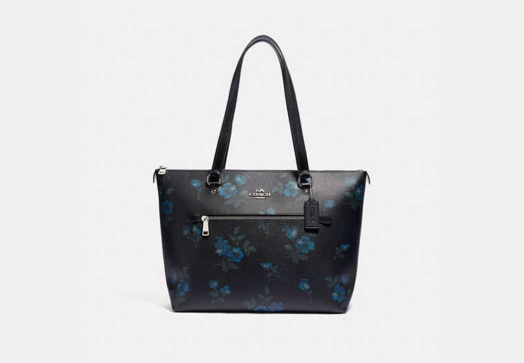 COACH®,GALLERY TOTE WITH VICTORIAN FLORAL PRINT,pvc,Large,Silver/Blue Black Multi,Front View