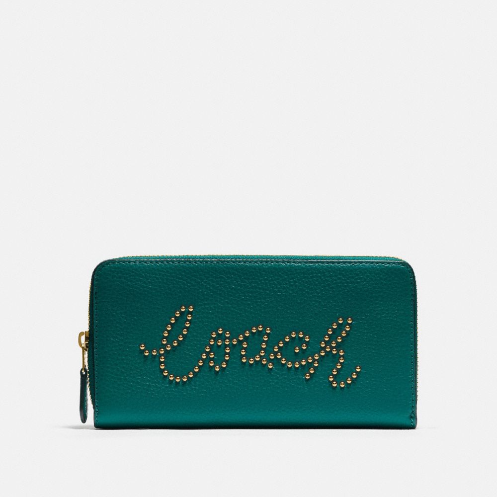 Accordion Zip Wallet With Studded Coach Script