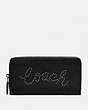 COACH®,ACCORDION ZIP WALLET WITH STUDDED COACH SCRIPT,Silver/Black,Front View