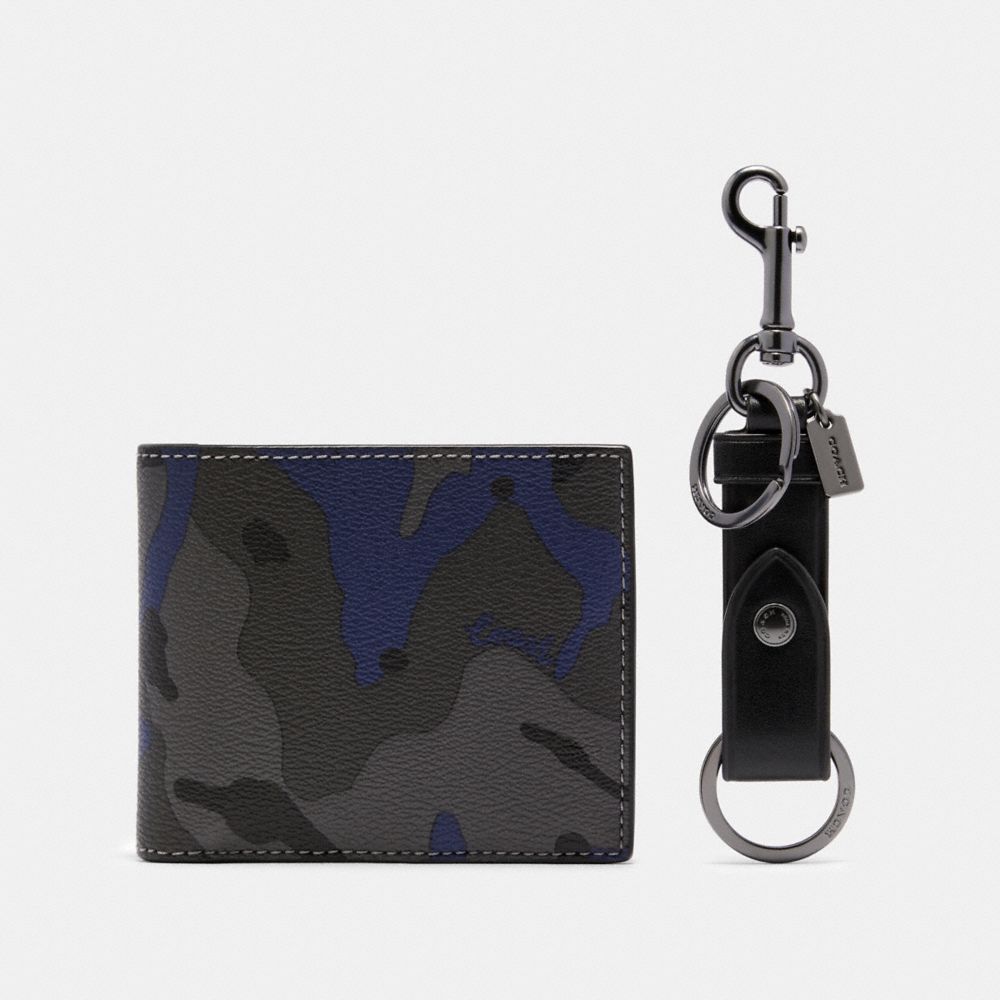 Boxed Id Billfold Wallet And Key Fob Gift Set In Signature Canvas With Camo Print