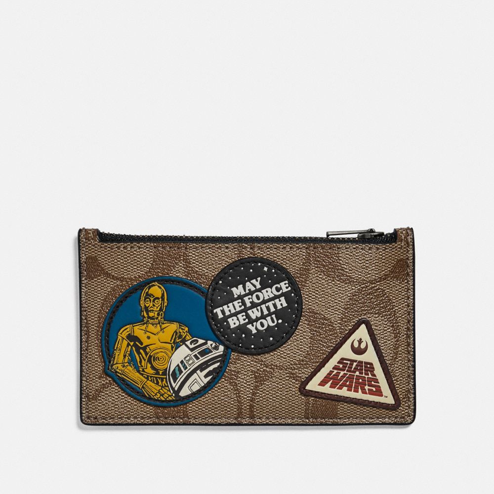 COACH®,Star Wars X Coach Zip Card Case In Signature Canvas With Patches,,Front View