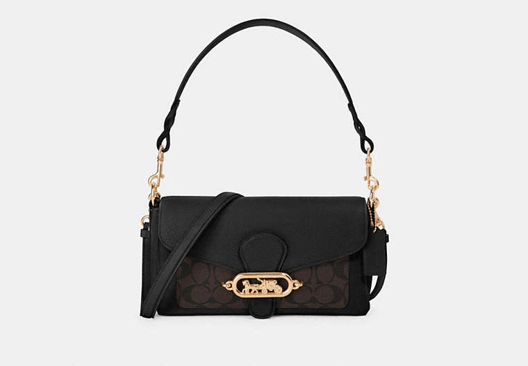 COACH®,JADE SHOULDER BAG WITH SIGNATURE CANVAS DETAIL,pvc,Mini,Gold/Brown Black,Front View