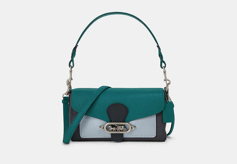 COACH®,JADE SHOULDER BAG IN COLORBLOCK,Leather,Small,Silver/Midnight Viridian Multi,Front View