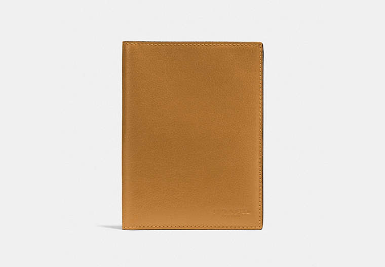 COACH®,PASSPORT CASE,Leather,Gunmetal/Amber,Front View