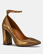 COACH®,ANKLE STRAP PUMP,Suede,Gold,Front View