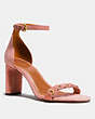 COACH®,HEEL SANDAL WITH COACH LINK,Suede,PEONY,Front View