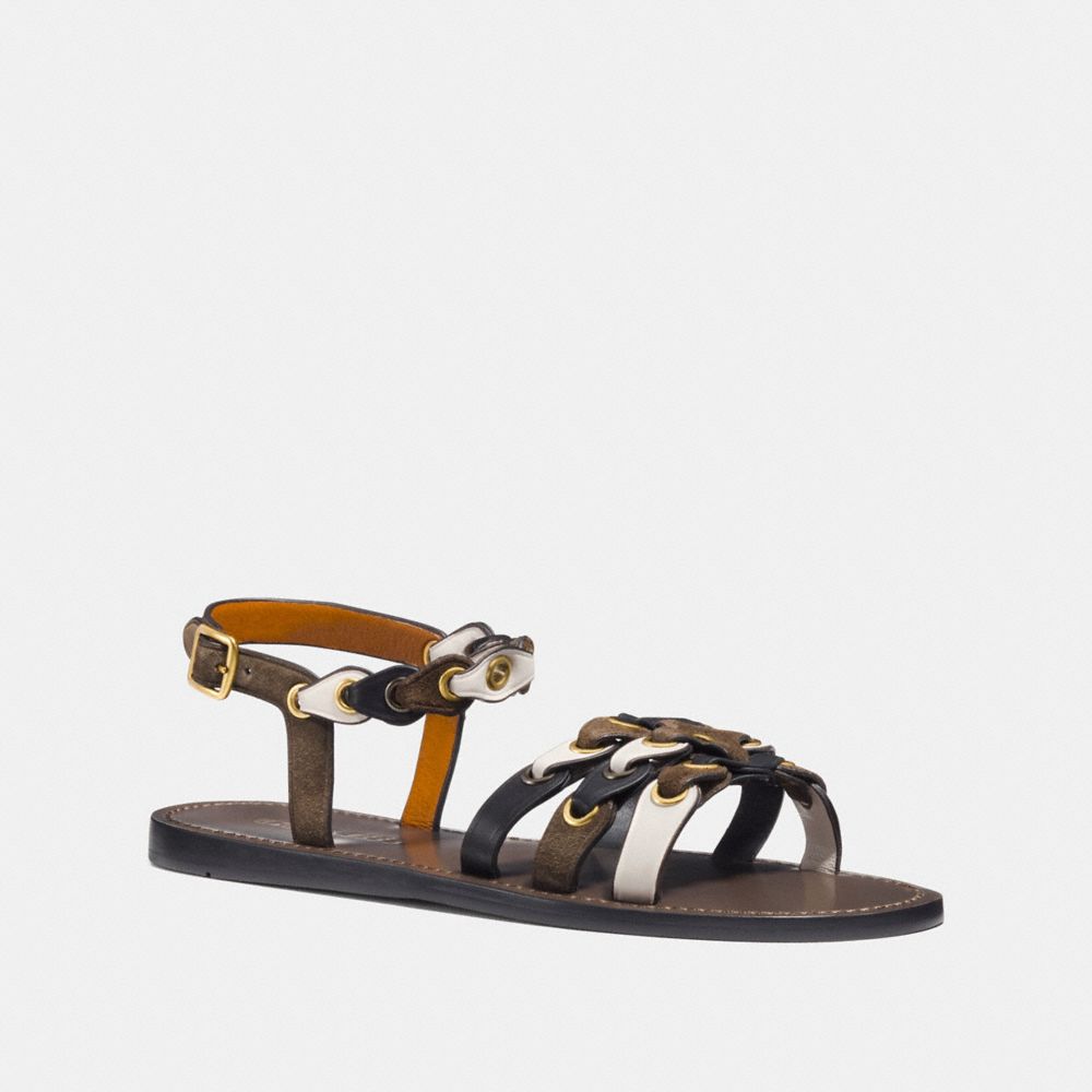 COACH®,SANDAL WITH COACH LINK,mixedmaterial,Fatigue/Chalk/Black,Front View