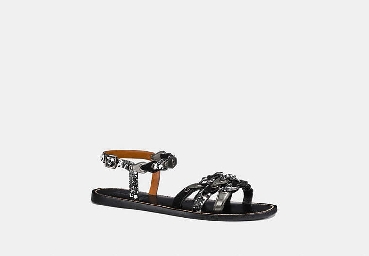 COACH®,SANDAL WITH COACH LINK,Leather,Black/Black White/Gunmetal,Front View