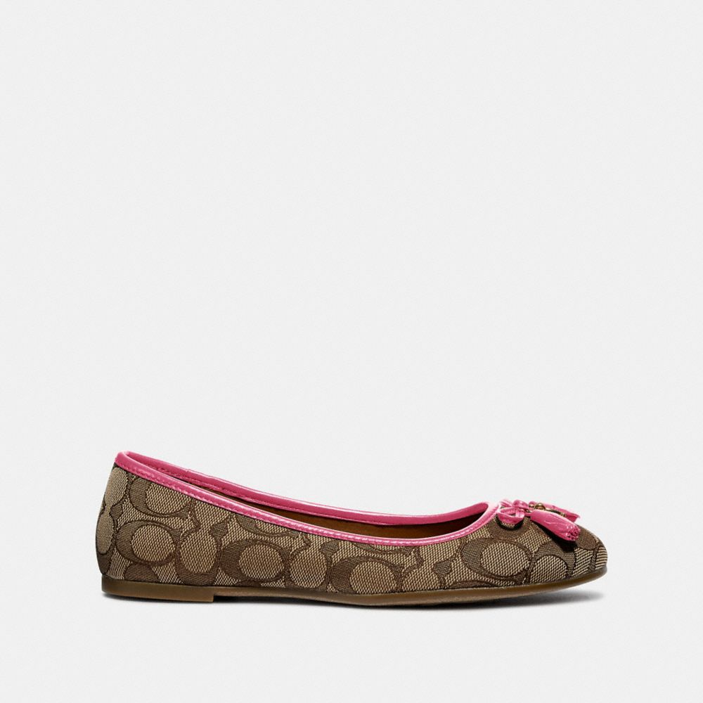 COACH®,BENNI BALLET,Jacquard,Khaki/Ruby,Angle View