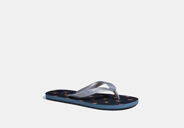 COACH®,ZAK FLIP FLOP WITH FLORAL PRINT,NAVY/SILVER,Front View