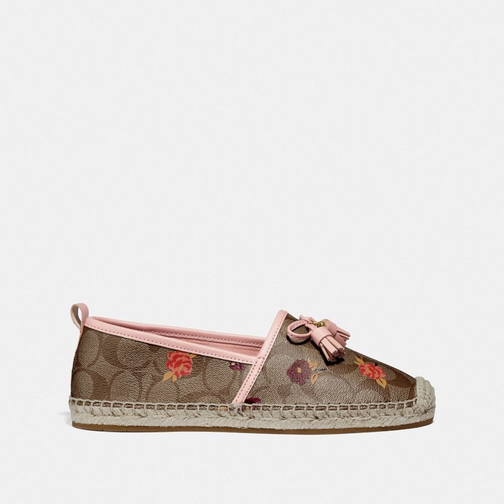 COACH Carson sale Espadrille 10 Brown Logo Jacquard Canvas Charms Flats