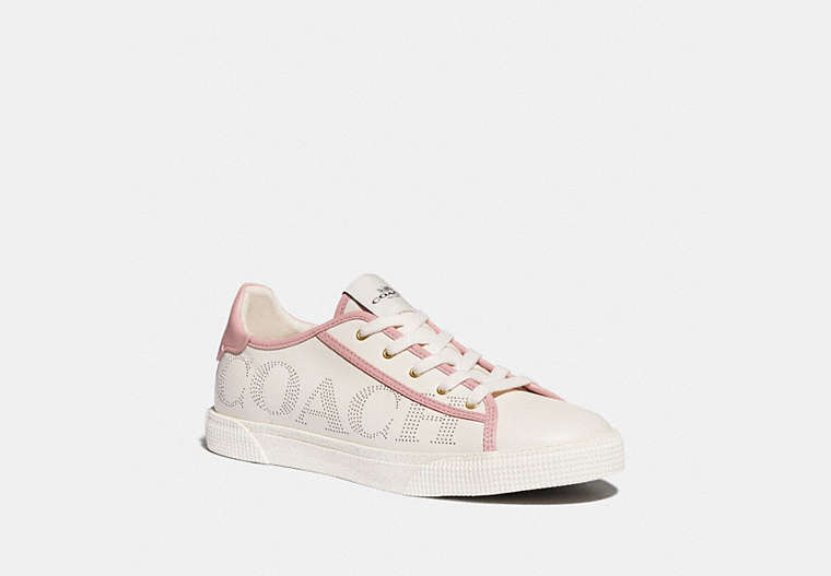 COACH®,C136 LOW TOP SNEAKER,Leather,Chalk/Pink,Front View